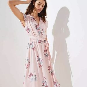 Pink Floral LOFT Midi Dress Sz S